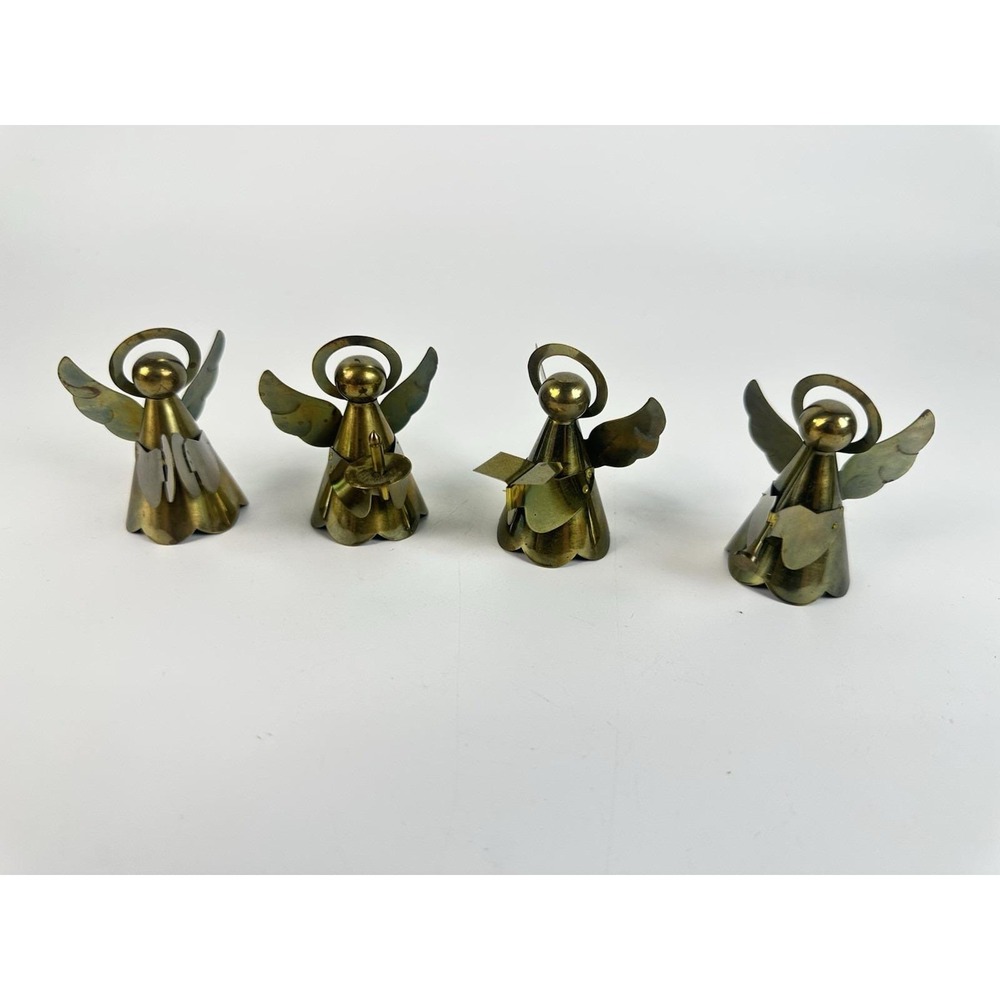 Vintage Brass Tone Angel Figurines Set of 4 Christmas Musicians 2.25" Decor